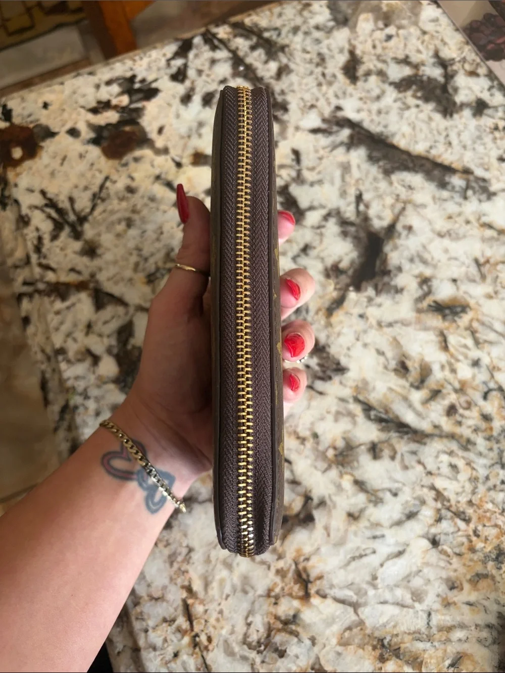 Louis Vuitton Monogram Canvas Zip Wallet in Brown and Gold